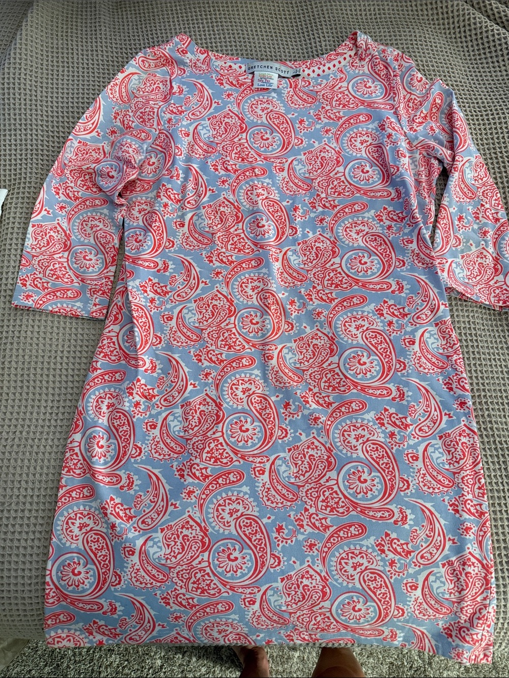 Gretchen Scott Designs Light Blue and Red Paisley Midi Dress
